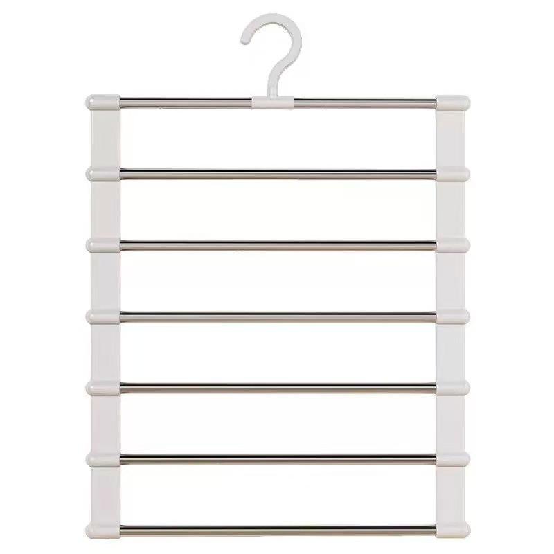 Space Saving 7 Layer Stainless Steel Pants Hanger Foldable Wardrobe Clothes Storage Rack 1pc hanger with box