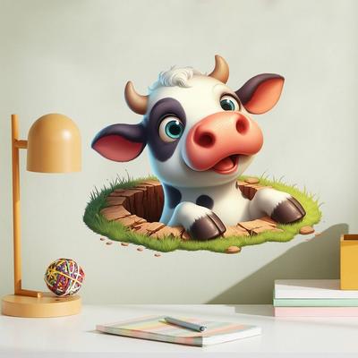 Self-adhesive Peeking Cow Wall Stickers Floor Decals for Living Room Bedroom Home Decor