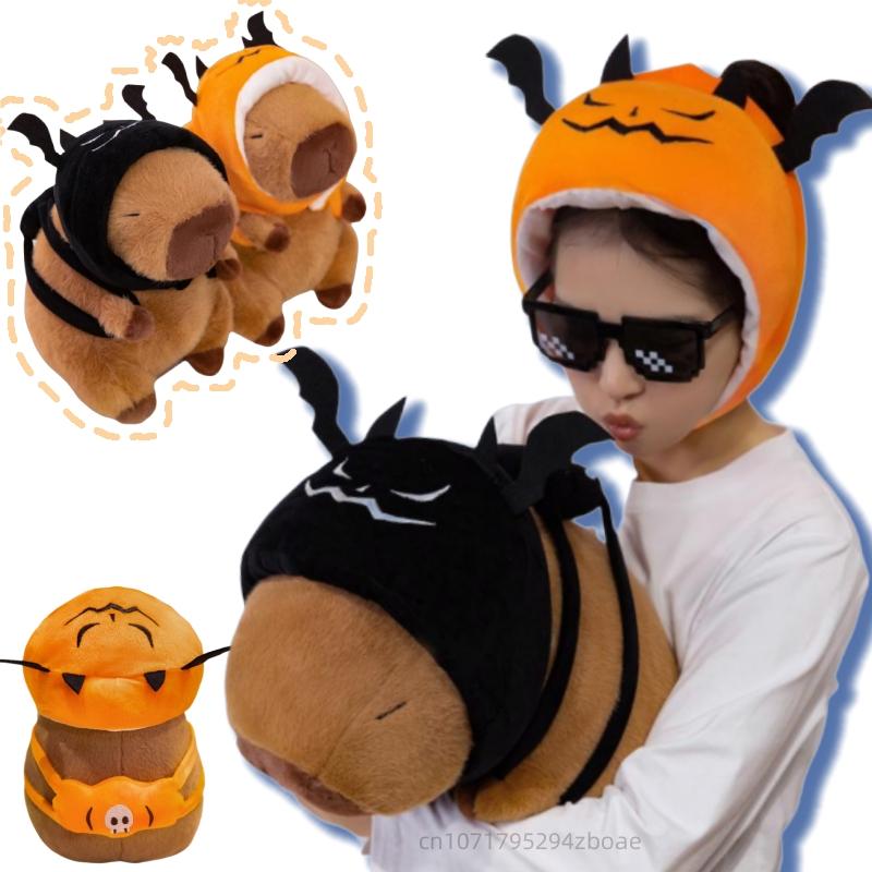 Favorite Toy Unisex Kids 22-38Cm Cartoon Fun Halloween Capybara Plush Doll Pumpkin Devil Hat Backpack Capybara Stuffed Animal Home Decor Gift For Kids