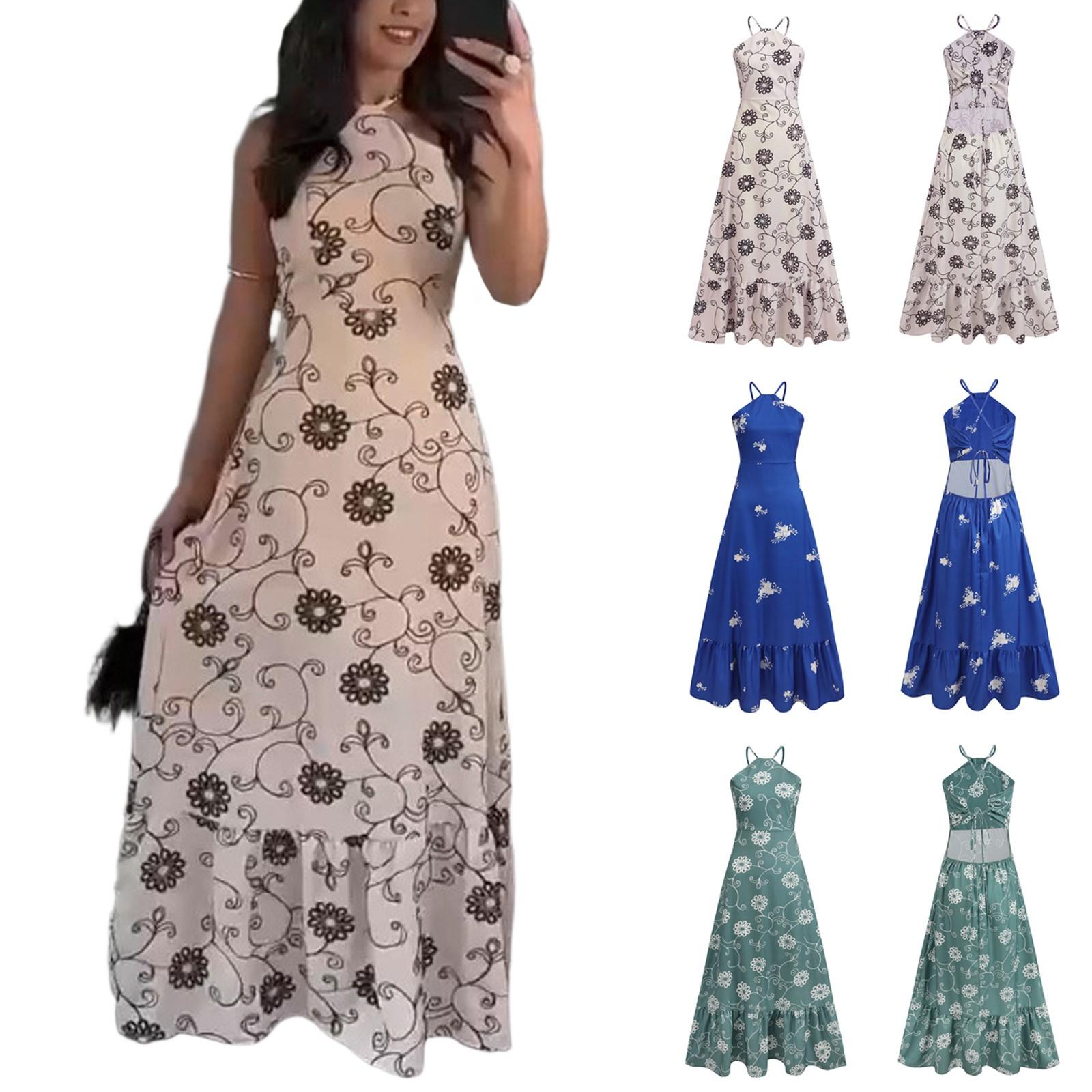 

Women Sleeveless Summer Dress Flowy Sundress Floral Midi Dress S синій