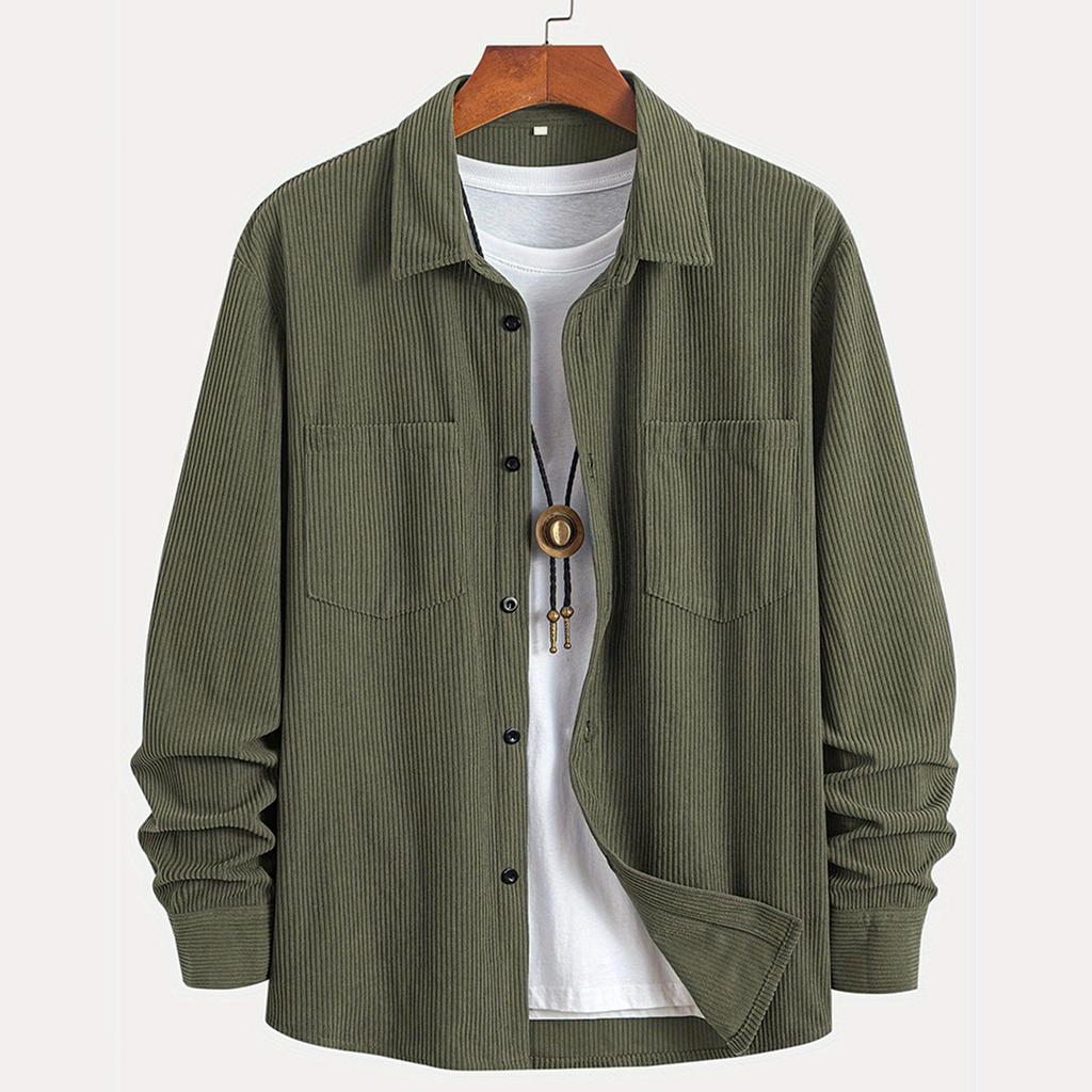 Men's Solid Color Shirt Long Sleeve Men's Casual Fashion Trend With Pocket Shirt Jacket