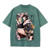 2026vintage Gewaschenes Beige Anime Kimono Mädchen Kirschblüten Grafik T-Shirt Japanischer Stil Druck Übergroß Lässig Kurzarm Tee