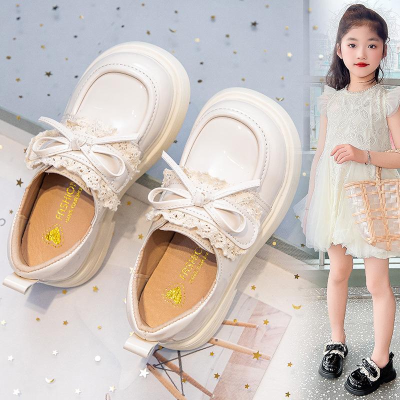 Versatile Girls Leather Shoes 2025 Spring New Kids Casual Shoe Simple Girl Bow Princess Shoes Anti Slip Child Performance Shoe