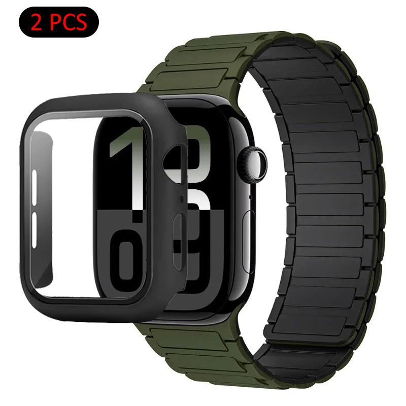 Silicone Strap+Case For Apple Watch Ultra 3/2/1 49mm 11 10 46mm 42mm Magnetic Band iWatch 9 8 7 45mm 41mm 6 5 SE 44mm/40mm Cover