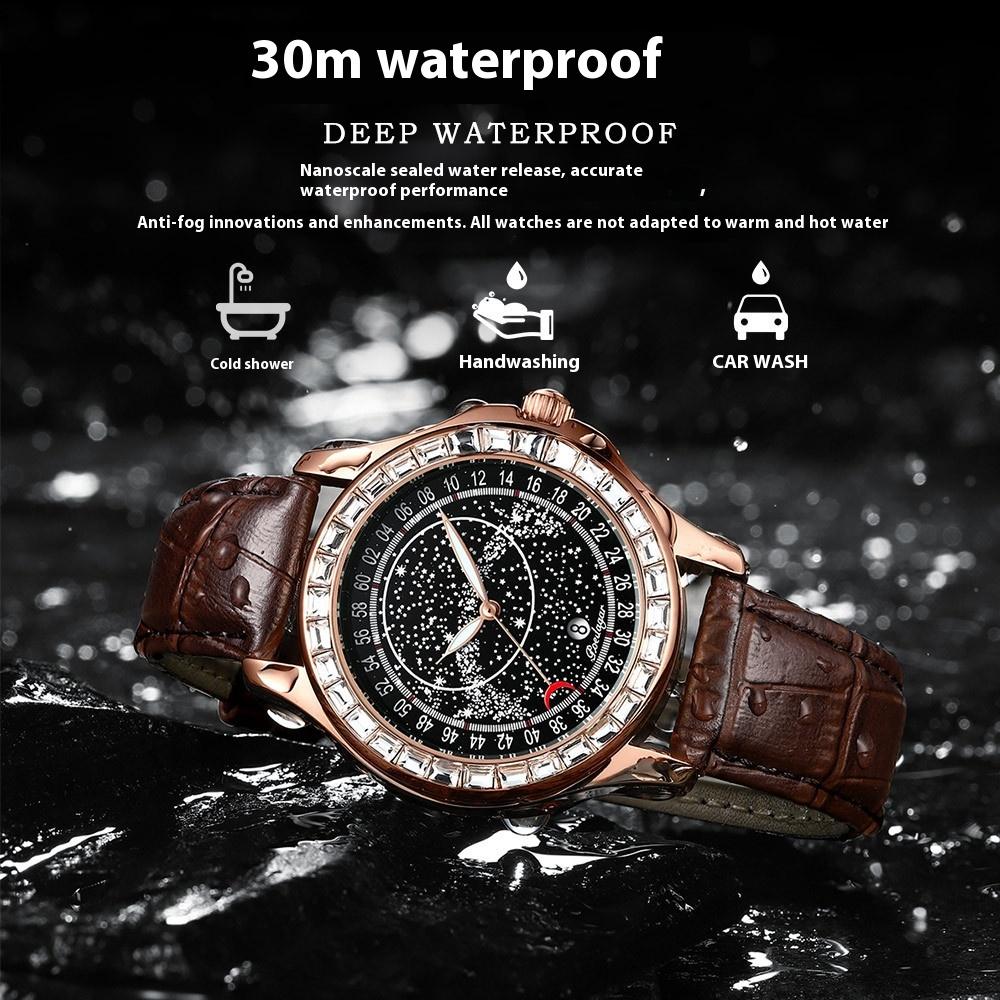 Luksusowy Nowy Zegarek Męski Wodoodporny Luminous Pasek Gwieździste Niebo Tarcza Modny Zegarek Kwarcowy Zegar