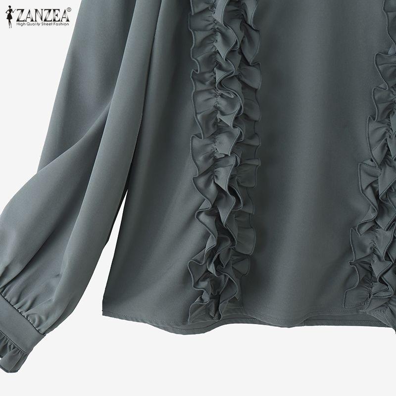ZANZEA Blouse Décontractée Femme Col Montant Manches Longues Volants Épissure Ample