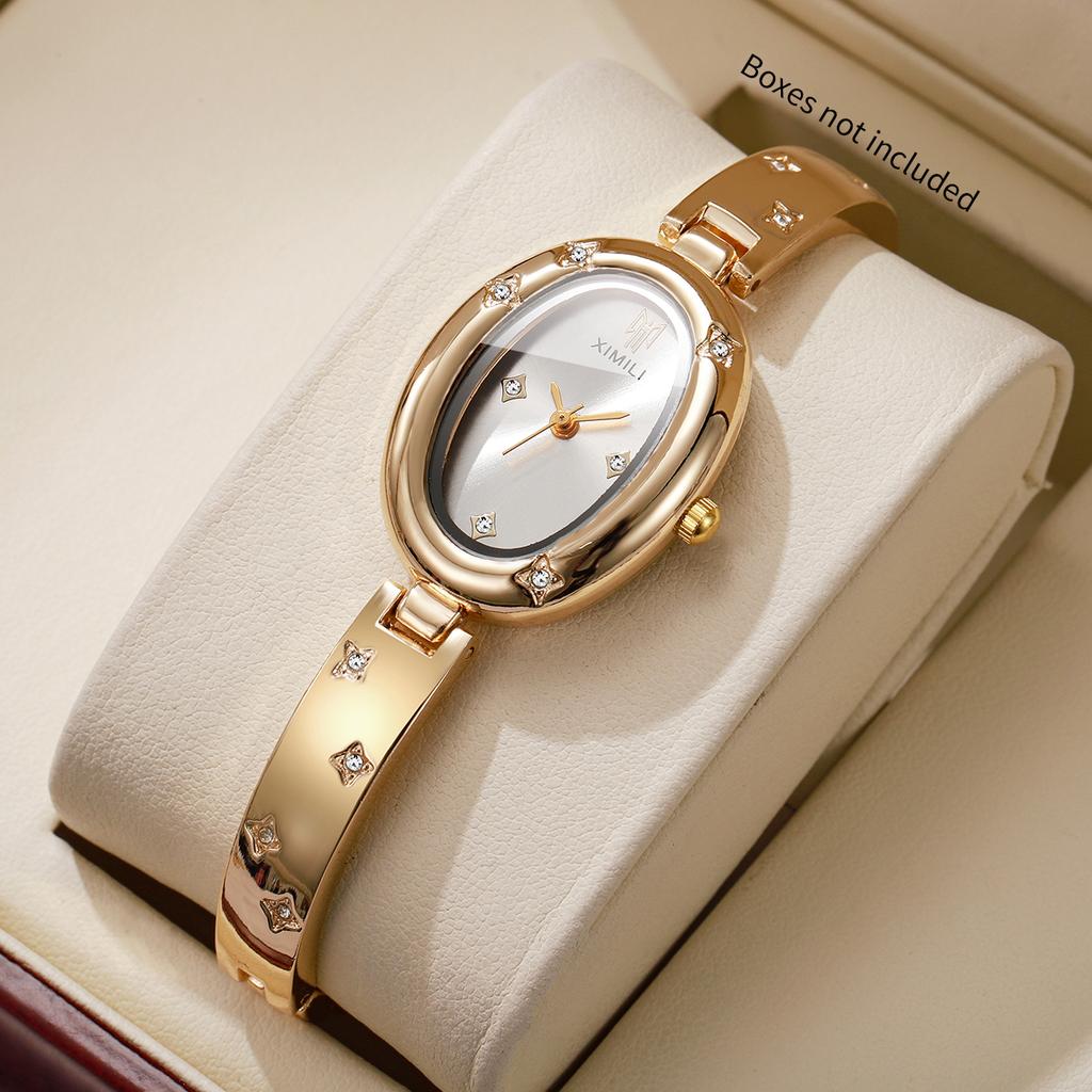 Elegant Oval Dial Women Watch Fashion Rhinestone Bracelet Bangle Ladies Quartz Wristwatches Clock Without Box
