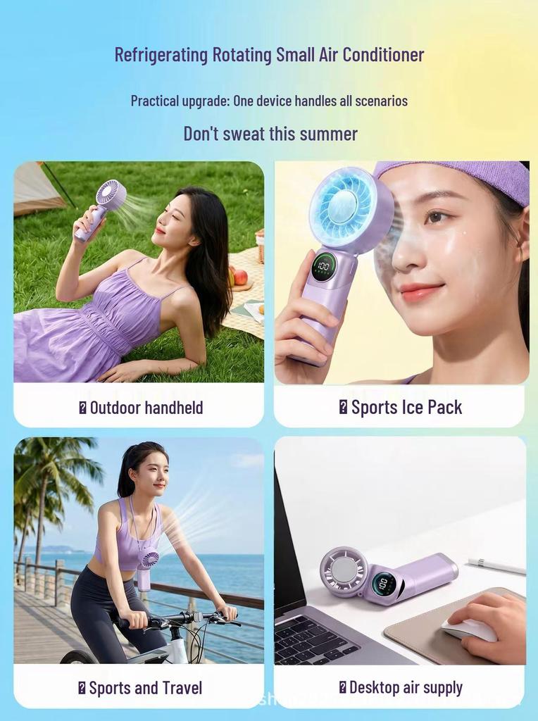 Portable USB Handheld Fan - Compact, Foldable, Neck-Hanging Design with Logo, Ideal Gift