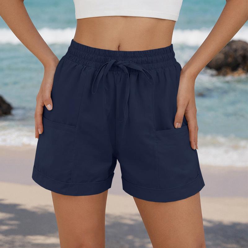 2026 Spring/Summer Women's Solid Color Harem Casual Beach Shorts - European/American Style