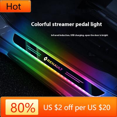 Interior Stickers LED Welcome Pedal Car Scuff Plate Pedal Door Sill Pathway Light For Renault RS Clio Lanuna Logan QM6 Scenic Au