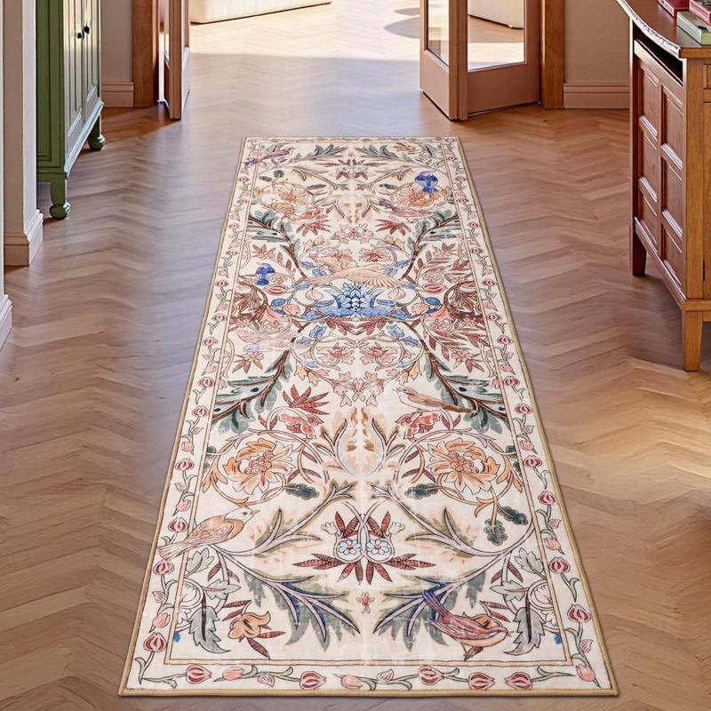 Retro Persian Runner Rug Light Luxury Non Slip Floor Mat Easy Care Porch Corridor Kitchen Bedroom Home Decoration