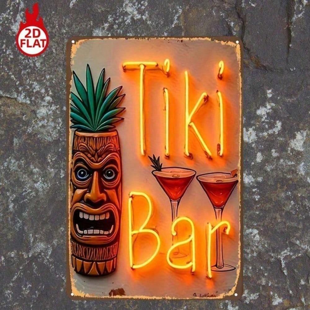 Tiki Bar Neon Sign 8x12 2D Metal Wall Art Tropical Drinks Tiki Mug Decor for Restaurant Bar Home