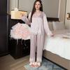 Spring and Autumn New French Ice Silk Pajamas Women's High-end Lace Light Luxury Long-sleeved Trousers Loungewear Suit Can Be Worn Outside