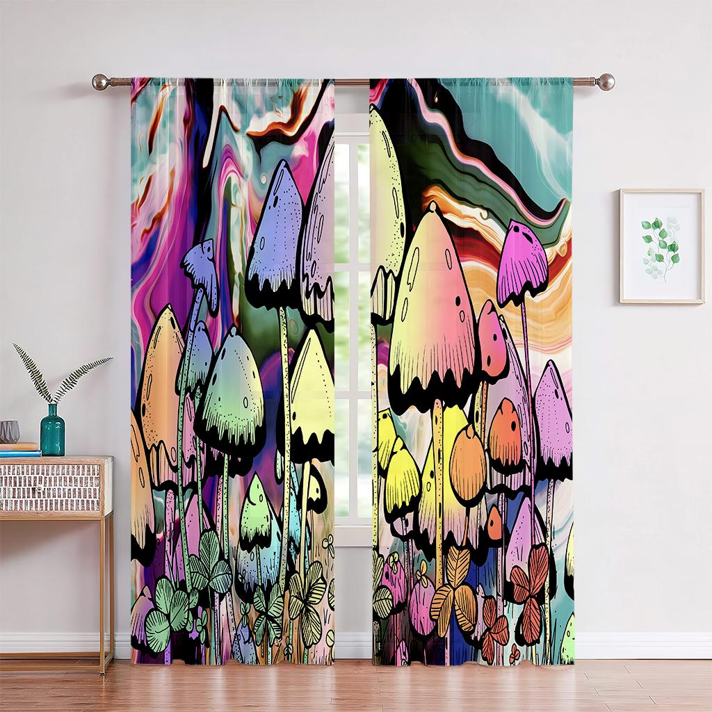 3D Cartoon Fantasy Mushroom Curtains Children's Favorite Room Bedroom Decor Curtains 2 Panels Living Room Den Balcony Decor