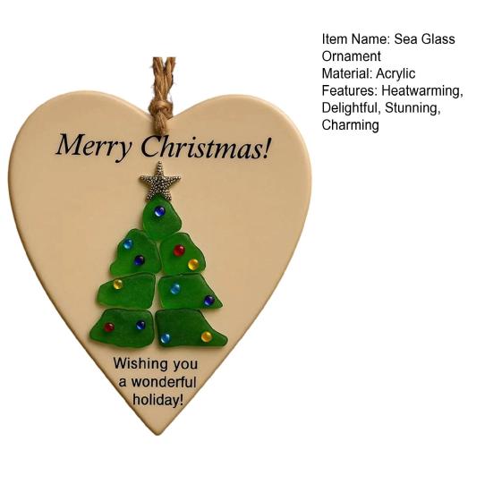 Wishing You Lots of Love And Happiness Sea Glass Ornament Handcrafted Round/Heart-Shaped Sea Glass Keepsake Christmas Tree Hanging Ornament