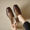 Fashion 2025 Spring Genuine Leather Shoes Women Slippers High Heels High Square Toe Mules Ladies Office Dress Shoes Slides Women Pumps