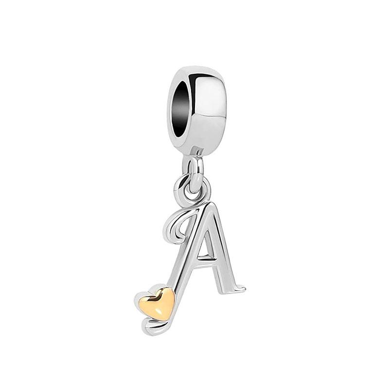 New Plated Copper Letter Alphabet A-Z Dangle Charm Beads Fit Original Pan Charms Bracelet Pendant Women Diy Jewelry