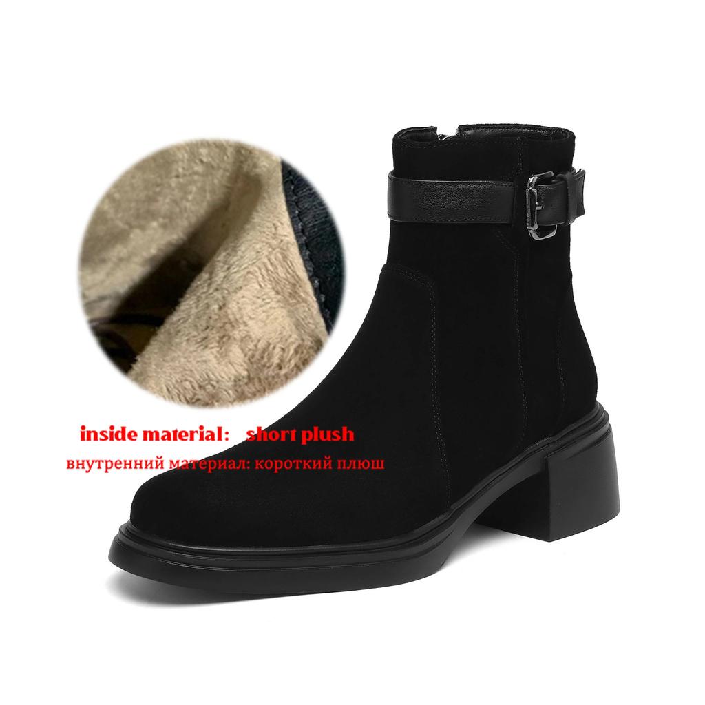 Krazing Pot Cow Suede Nubuck Round Toe Thick Heels Chelsea Boots Size 42 Zipper Women Keep Warm Ankle Boots