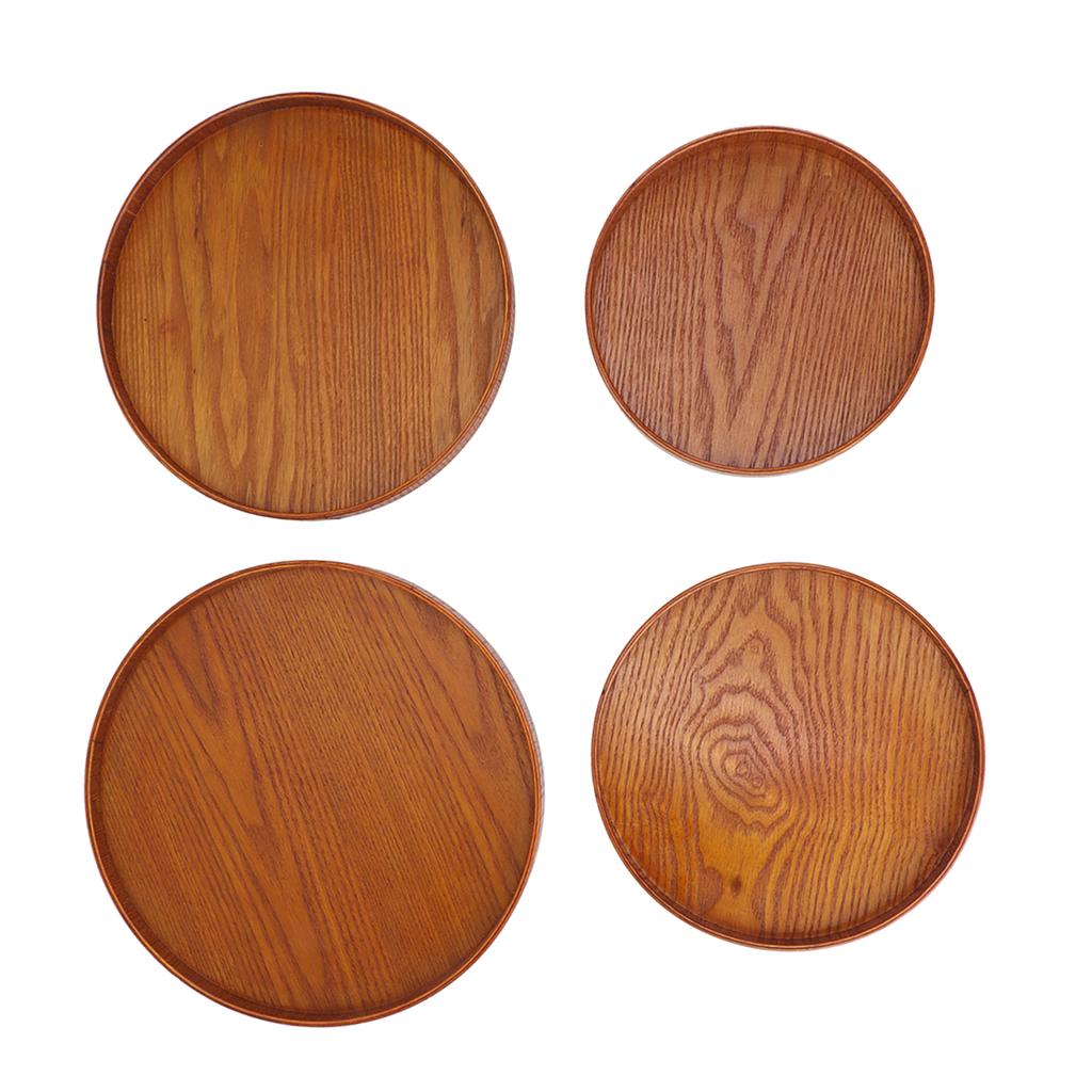 4pcs Wooden Tray Slip Resistant Spill Proof Durable Safe Multifunctional Round Serving Tray for