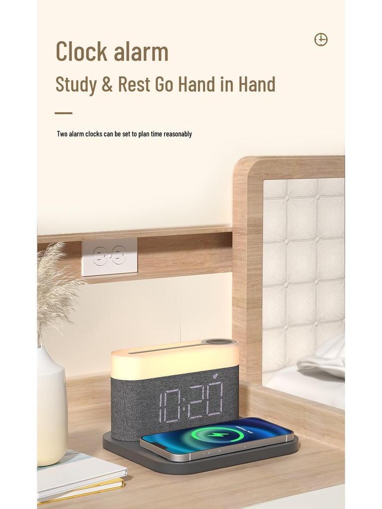 3-in-1 Magnetic 15W Fast Wireless Charger with Touch Dimming Night Light & LED Clock