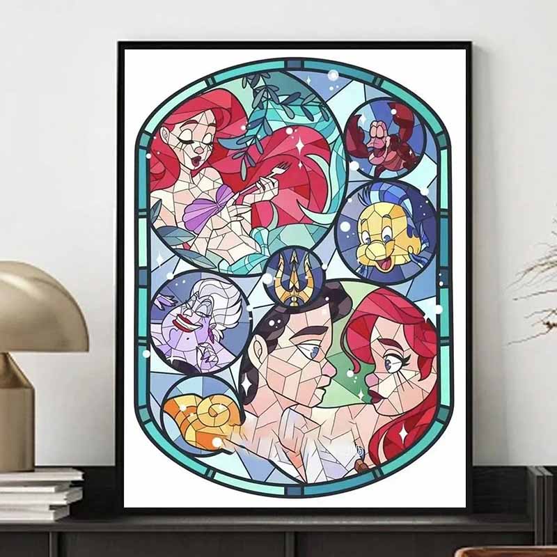Disney Malowanie diamentami Mała Syrenka Witrażowe Malarstwo Artystyczne 5D DIY Haft diamentowy z cyrkoniami Ścieg krzyżykowy Dekoracja domu i na ślub