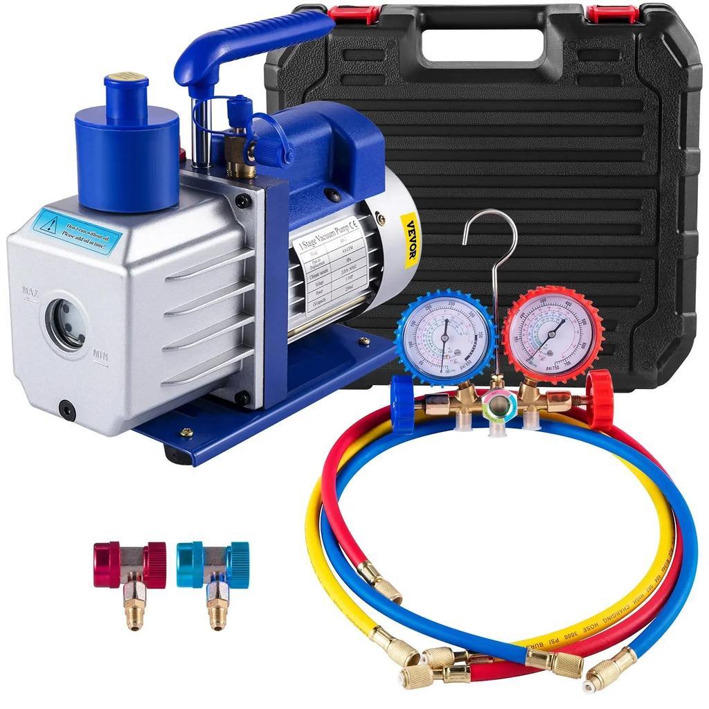 Vacuum Pump with Gauges AC Refrigerant HVAC Refrigeration Vacuum Packing Air Condition Automobile Maintenance 1.8-4.8CFM