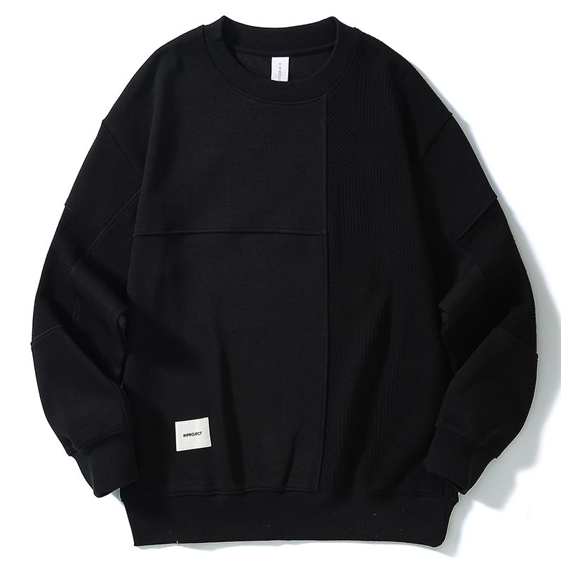 

Осенне-зимний модный брендовый ретро-сращивающийся свитер, мужской свободный большой размер, зимняя тяжелая куртка с круглым вырезом, повседневная спортивная 4XL чёрный