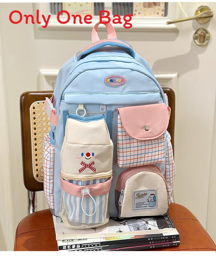 

Dual Color Nylon Backpack With Curved Shoulder Straps And Letter Print For School Use синій