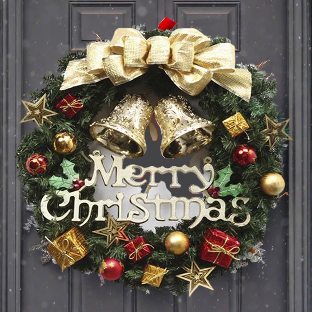 Christmas Artificial Wreath 30cm Front Door Wall Hanging Rattan Wreath with Bowknot Jingle Holiday P