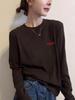 Korean Style Round Neck Ribbed Long Sleeve Women's T-Shirt - Age-Reducing Spring/Autumn Fashion 2026