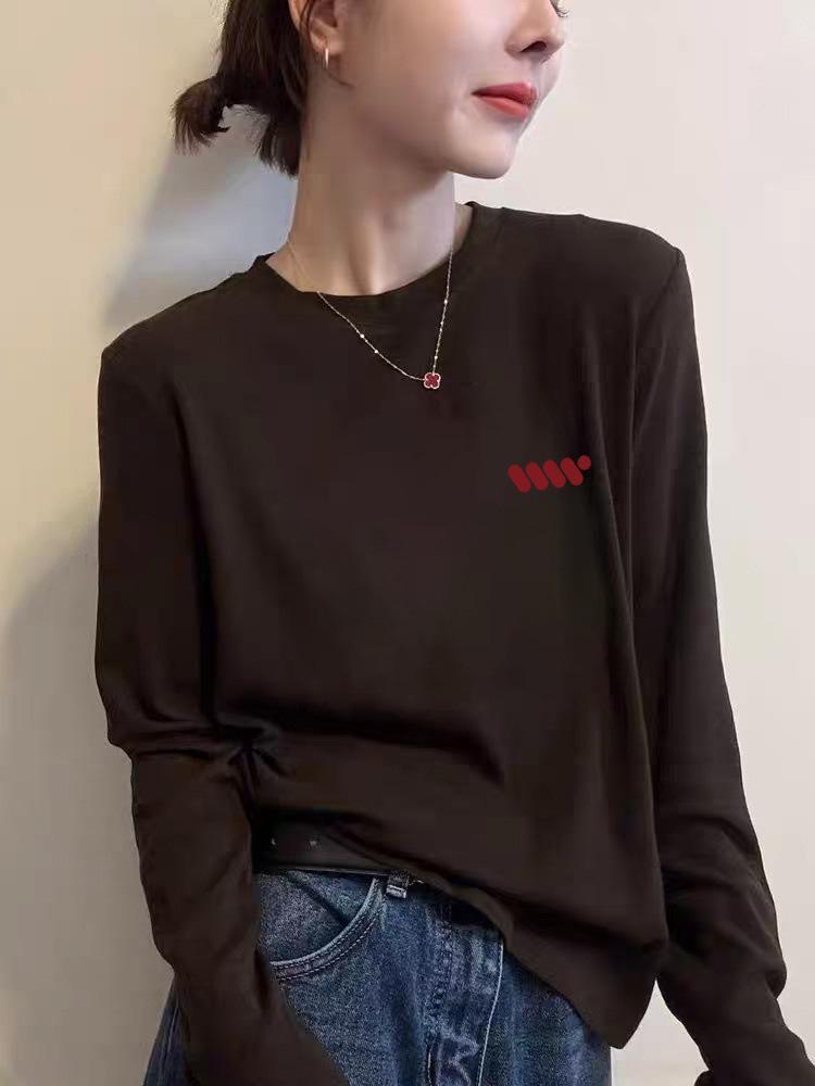 Korean Style Round Neck Ribbed Long Sleeve Women's T-Shirt - Age-Reducing Spring/Autumn Fashion 2026