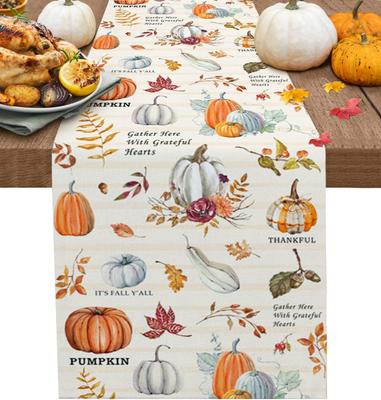 Fall Pumpkin Farm Plants Table Runner Holiday Party Decor Washable Kitchen Dining Table Runner Autumn Thanksgiving Decorations