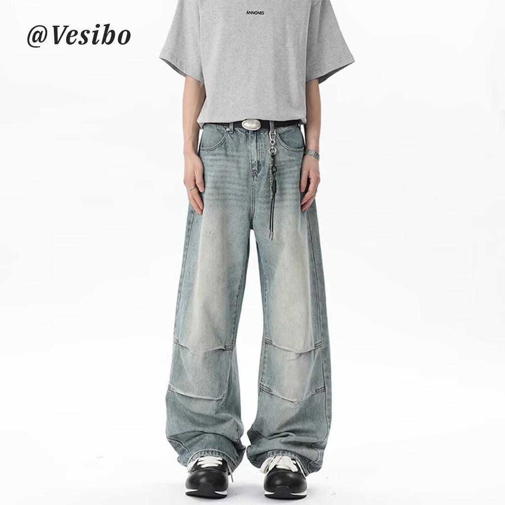 JYL Unisex Jeans American  Blue Straight Loose High Street Denim