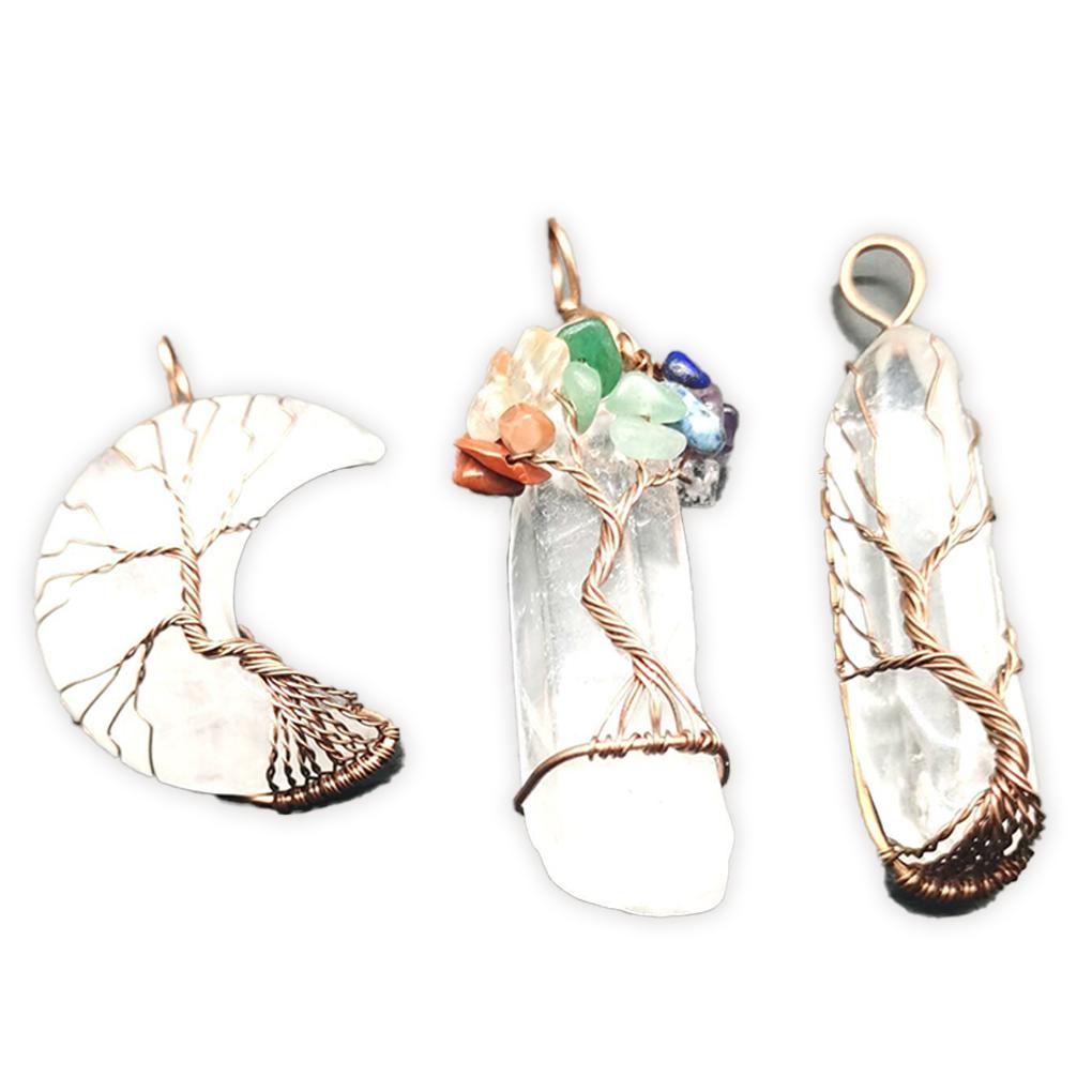 

3 штуки Ожерелье с луной Регулируемое Изящное украшение Подвеска Древо жизни Обмотка проволокой Кольцо Женские аксессуары Драгоценные камни для повседневной носки