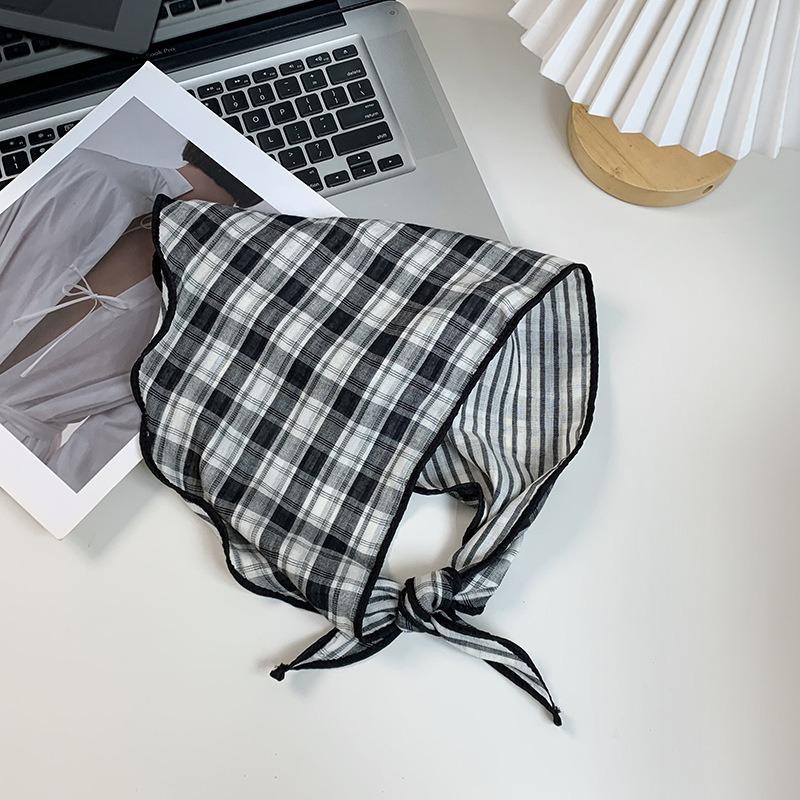 Triangle scarf scarf women's new small fresh literary plaid silk scarf neck protection small scarf sun protection headscarf headband