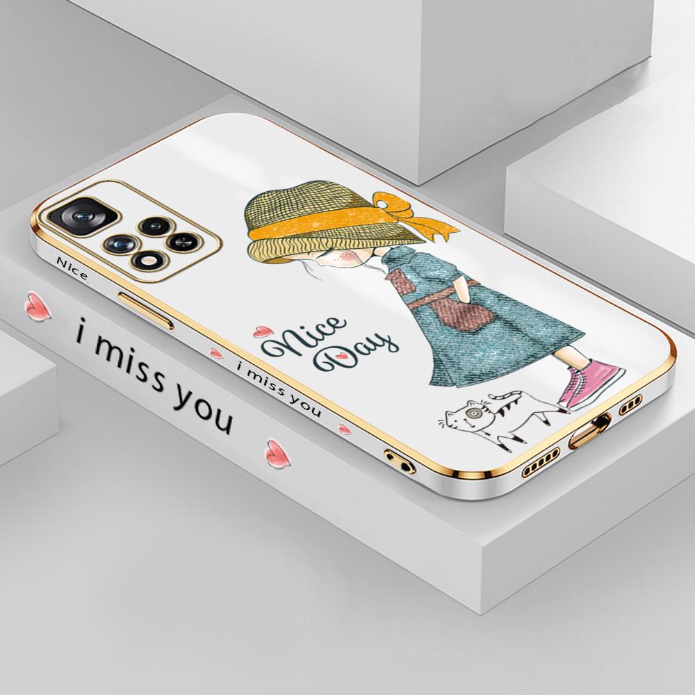 For Redmi Note 13 Pro 12 Pro 12S 11 Pro 11S 10S OPPO A38 A77s A96 Realme C33 C65 OnePlus Lovely Girl Design Soft Plated TPU Phone Case