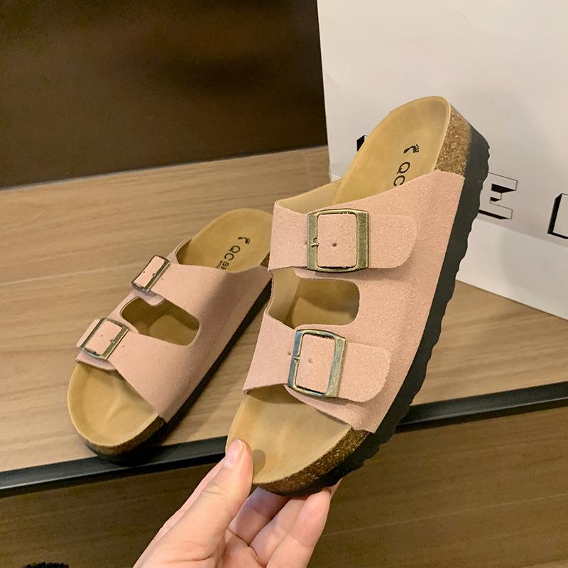 

Носите женские шлепанцы Boken большого размера на толстой подошве летом 2025 года, новые ретро шлепанцы на плоской подошве с квадратной пряжкой 41