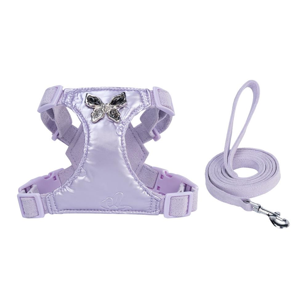 

Pet Chest Dog Leash Small Dog Chest Leash Metal Bow Dog Leash Pink Purple Waterproof Butterfly Drill Pet Chest Back Adjustable XXS фіолетовий