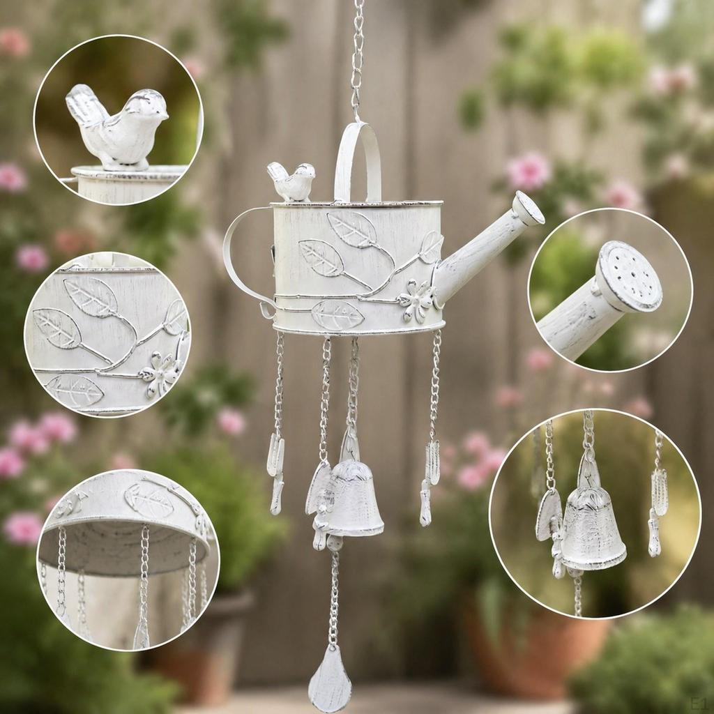 Watering Can Metal Wind Chime Decorative Ornament Unique Hanging Display Windchime for Home Yard