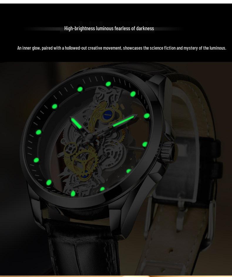 Men's 2026 Double-Sided Skeleton Mechanical Watch - Automatic, Waterproof, Luminous, Trendy, Business Style