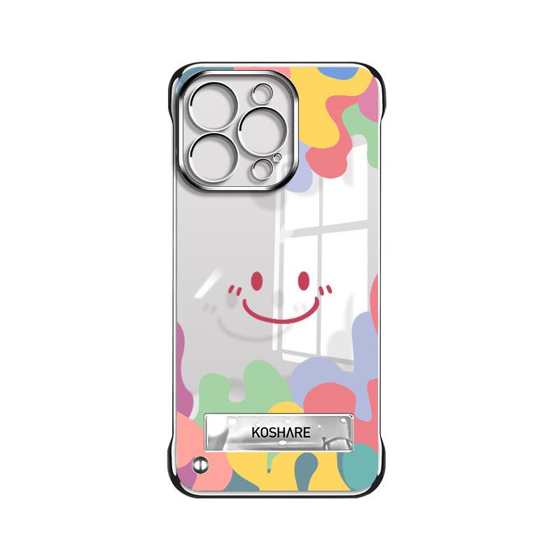 Graffiti Smiley Face Bracket Suitable for Apple 16 Electroplated Frameless Mobile Phone Case 15promax Transparent 13 Xiaomi 14 Hard