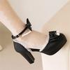 Fashion Spring Pearl Ankle Strap Women High Heels Mary Jane Pumps Party Wedding Cosplay White Pink Bow Princess High-heeled Lolita Shoes