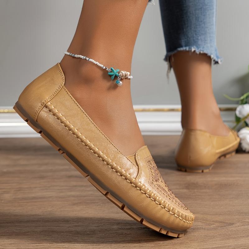 Rozmiar Plus Laserowe Przeszycia Retro Damskie Mokasyny Płaskie Wygodne Do Chodzenia Moda Styl Retro