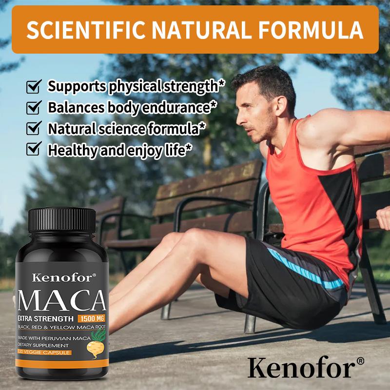 Capsule di Radice di Maca 1500mg, Estratto di Radice di Maca Nero Rosso Giallo, 120 Capsule Vegetariane, Integratore Alimentare