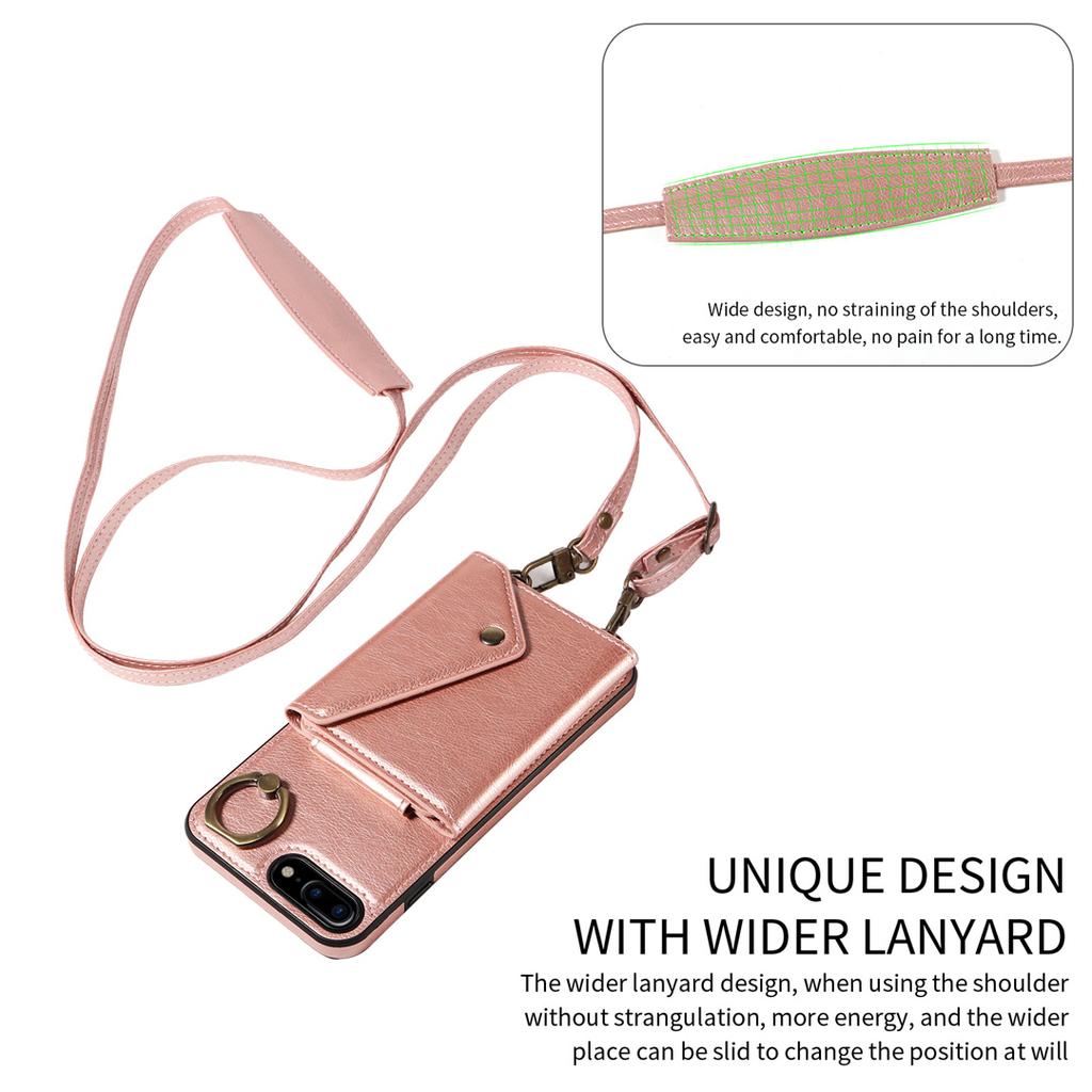 Per iPhone 6/6s/6Plus/7/8,7Plus/8Plus,iPhone SE (2020/2022) Tracolla Corda Anello Staffa Design Porta Carte Slot Copertura con Texture Litchi Custodia per Telefono