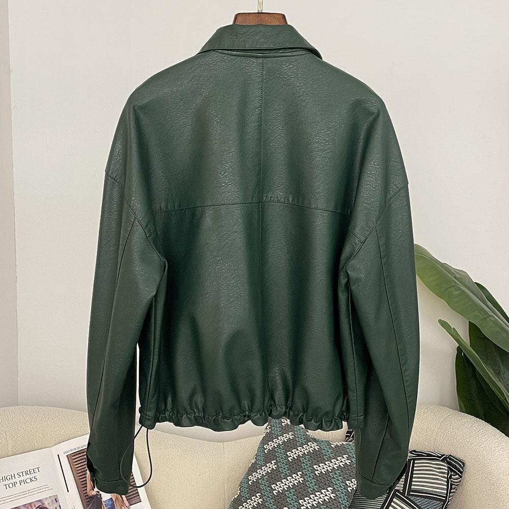 OFTBUY Women Vintage Loose Pu Faux Leather Short Jacket Casual Motorcycle Jacket Female Zipper Retro Moto Biker Coat Outwear Tops