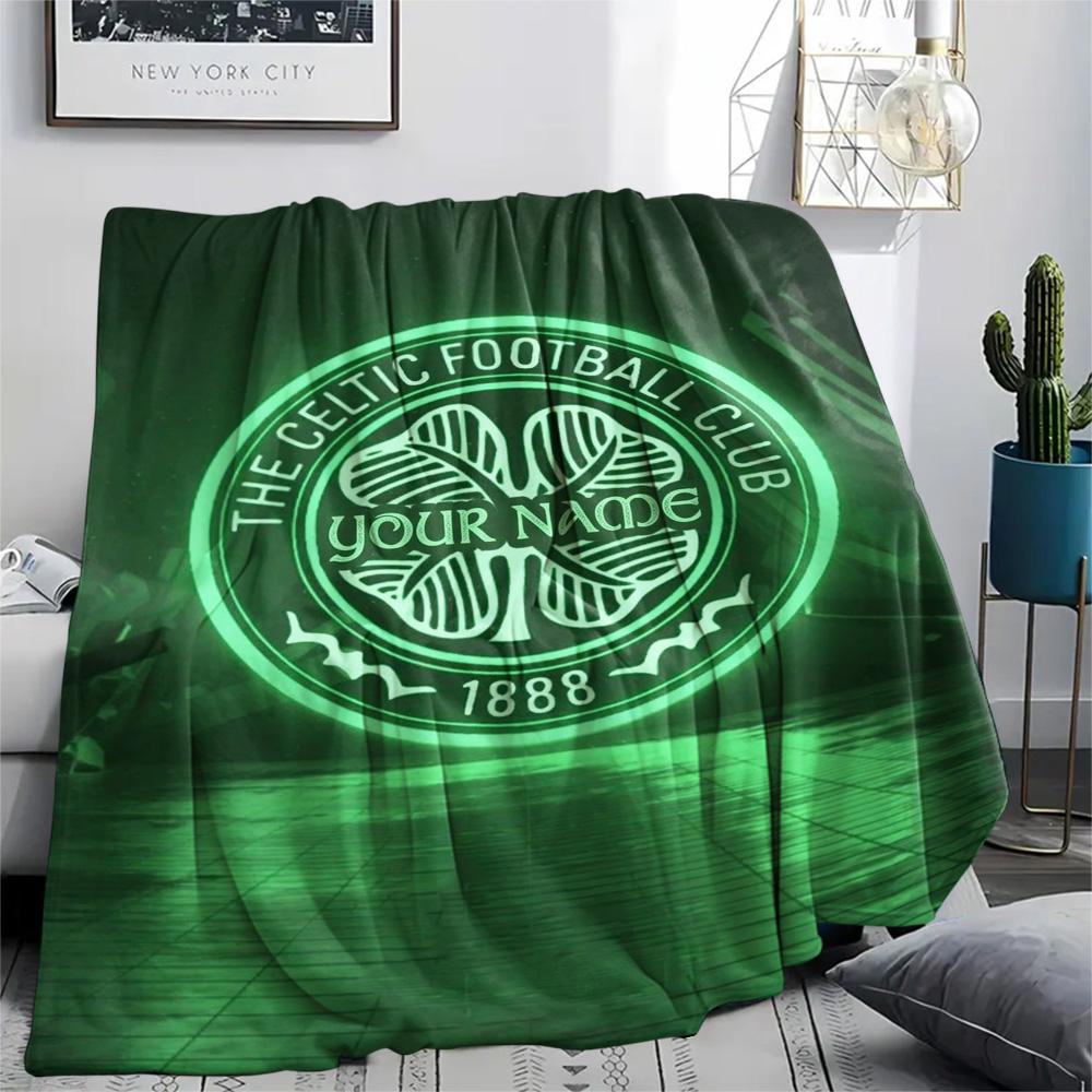 1PC Celtic Fc Crest Custom Name Patterned Flannel Blanket Suitable For All Seasons For Home Decor Warmth And Comfort Gifts Holiday Present