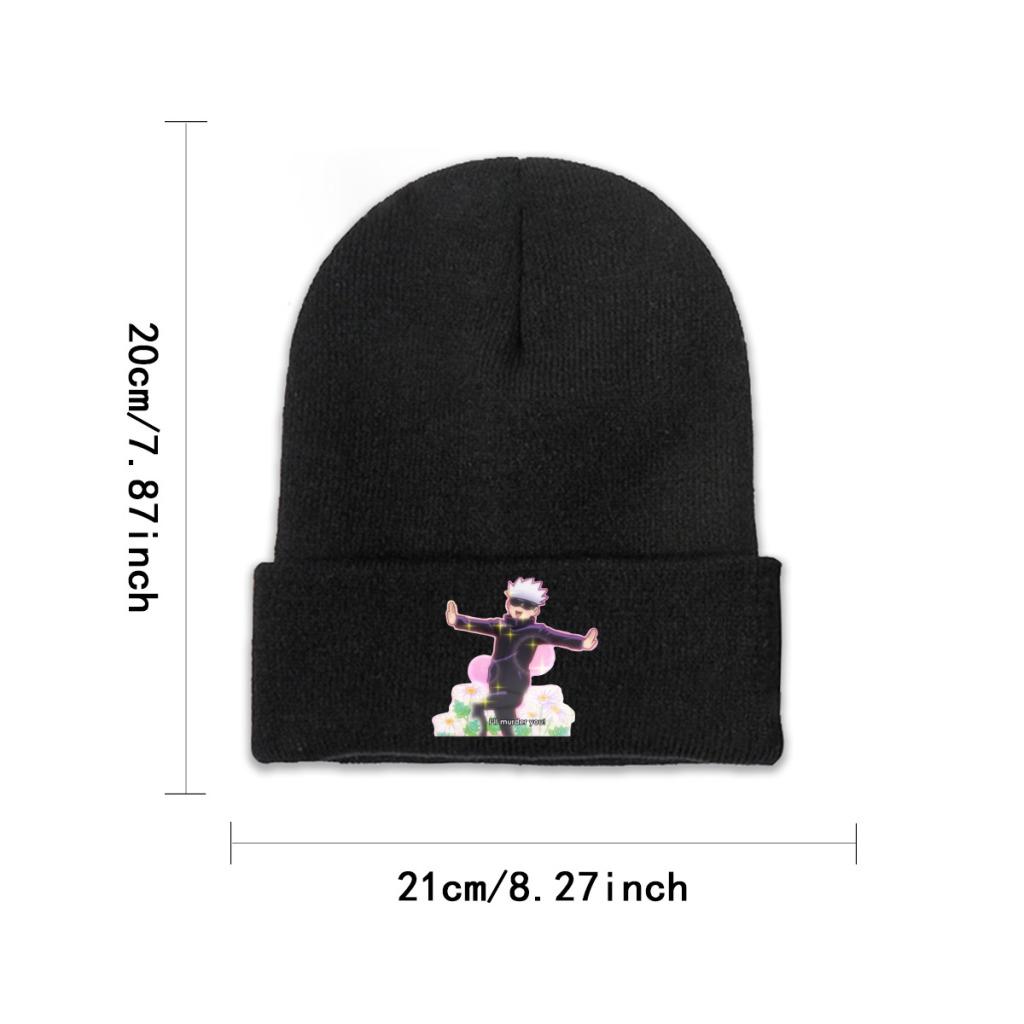 Satoru Gojo Will Kill You Jujutsu Kaisen Knitted Hat Women's Unisex's Beanies Winter Hats Polyester Anime Manga Crochet Melon Cap