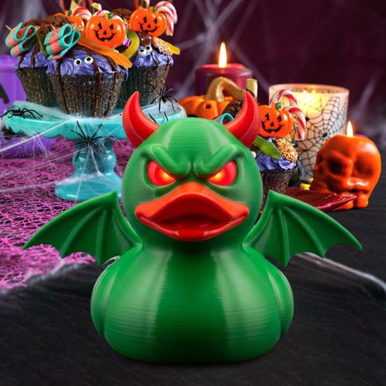 Demon Duck Figurine 3D Printed Devil Duck with Red Horns Bat Wings Halloween Gothic Collectible Statue Desktop Home Decor for Teens Adults