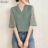 Women Casual V-Neck Lace Splice 3/4 Sleeve Blouse